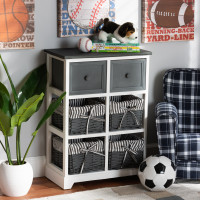 Baxton Studio 1819-White/Grey Baxton Studio Premala Modern and Contemporary Two-Tone Grey and White Finished Wood 2-Drawer Storage Unit with Basketso